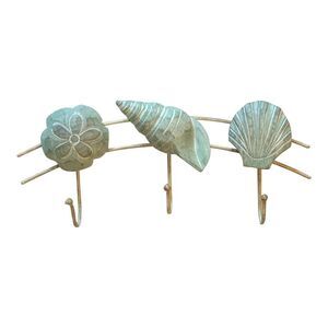 Scallop Turban Sand Dollar Shells Seafoam Green Triple Wall Hooks 11 Inches